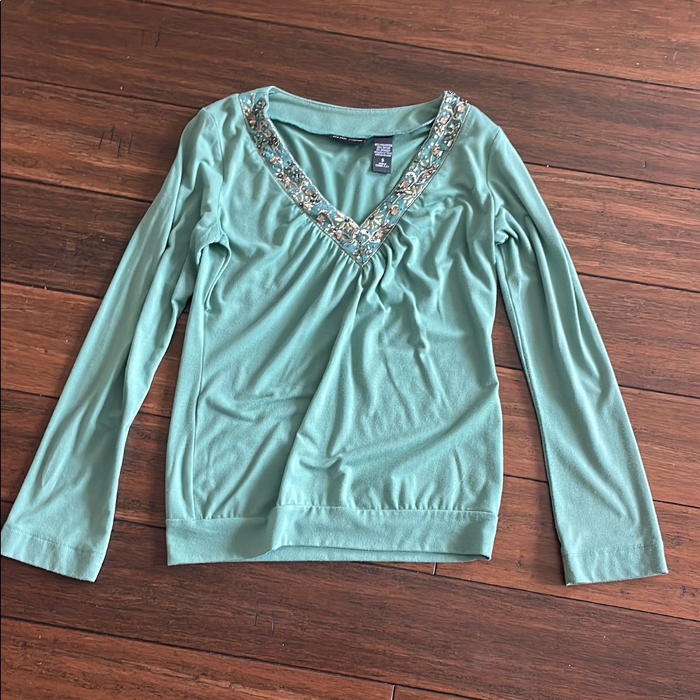 New York & Company Green Embellished Blouse